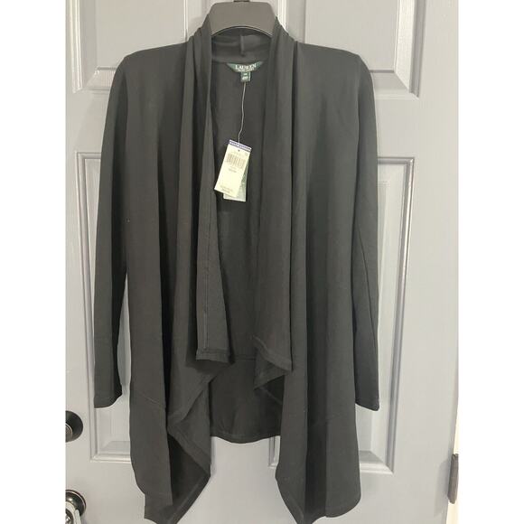 Ralph Lauren Black Knit Open Front Drape Cardigan XS Sweater - NWT's - Picture 1 of 8